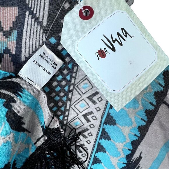 Vera Neumann NWT Fringed Tribal Shawl Wrap OS Boho Aztec Western Turquoise Tan - Picture 5 of 8